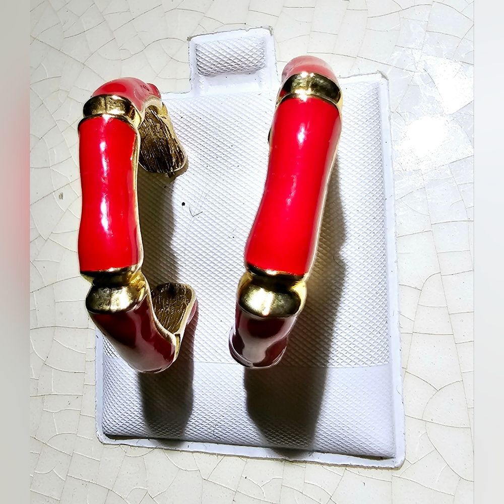 Vintage 1990s Red Gold Tone Bamboo Hoop Earrings
